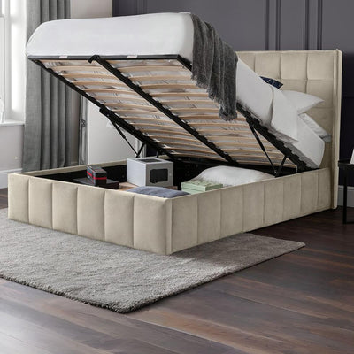 Gatsby Cream Velvet 150cm King Ottoman Storage Bed