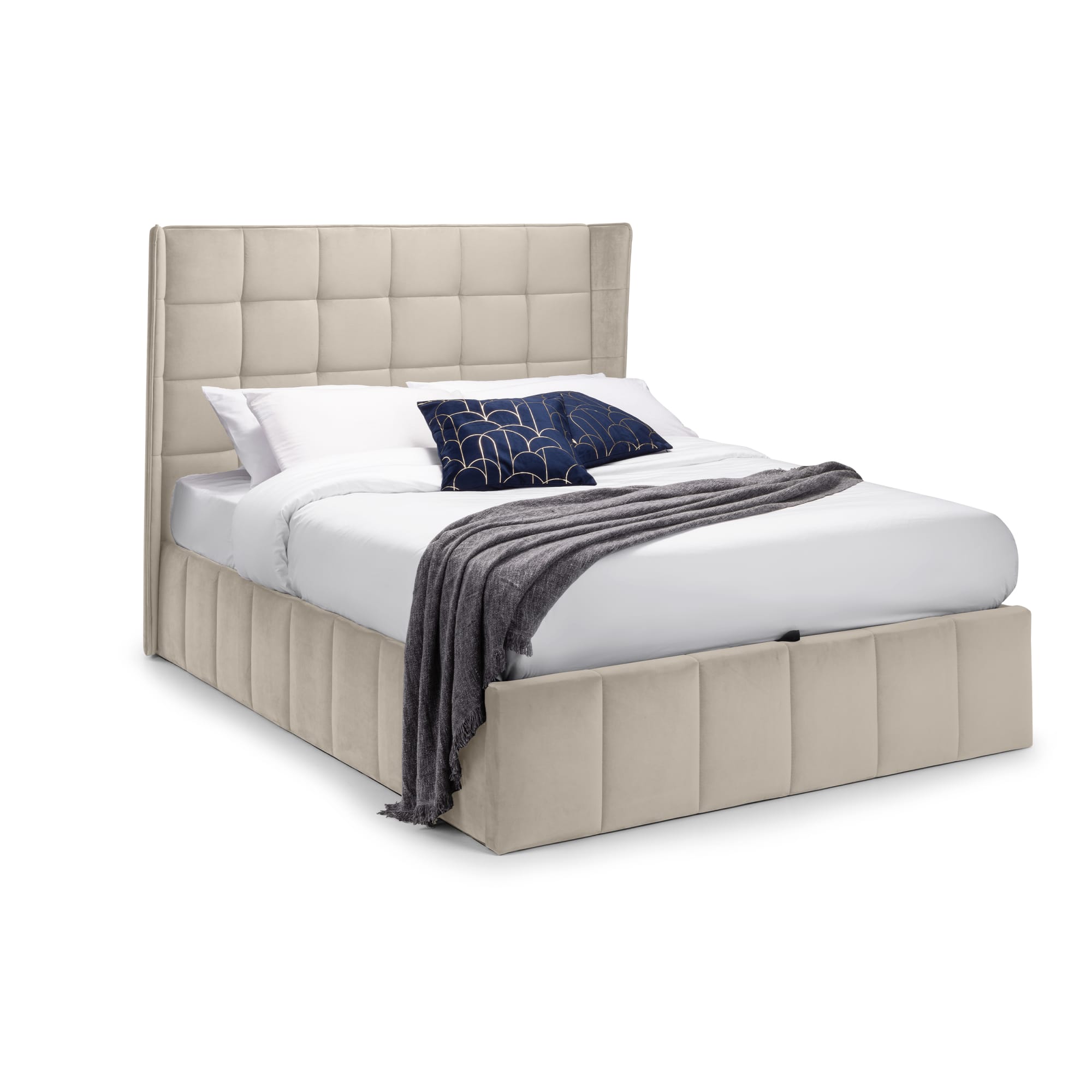 Gatsby Cream Velvet 150cm King Ottoman Storage Bed