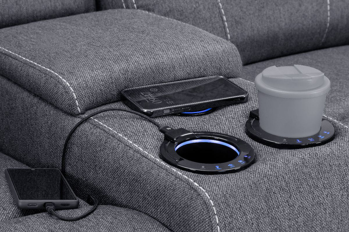 Galaxy Tech Electric Recliner 2 Seater Grey Fabric