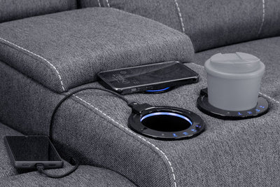 Galaxy Tech Electric Recliner 2 Seater Grey Fabric