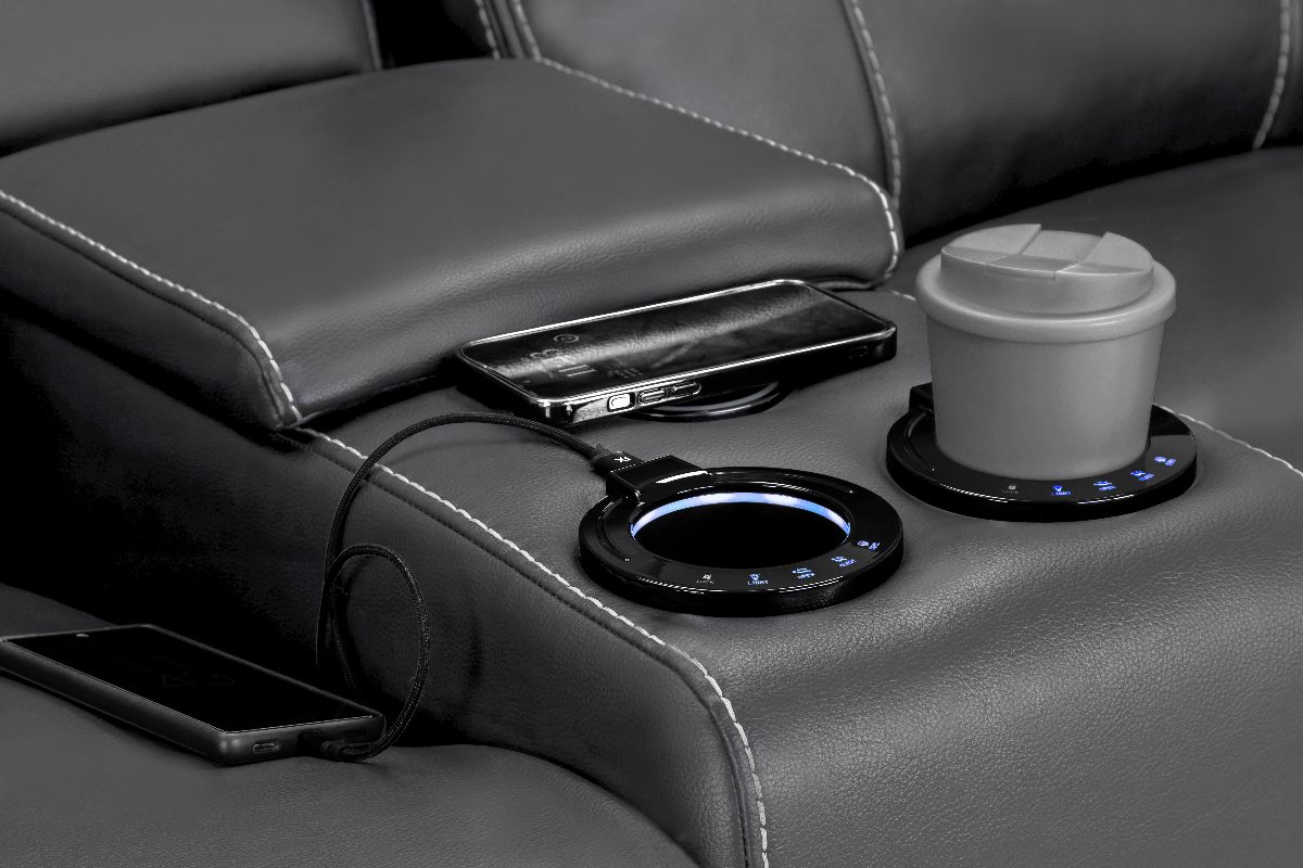 Galaxy Tech Electric Recliner 2 Seater Grey Leather