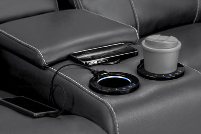 Galaxy Tech Electric Recliner 2 Seater Grey Leather