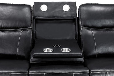 Galaxy Tech Electric Recliner 3 Seater Black Leather