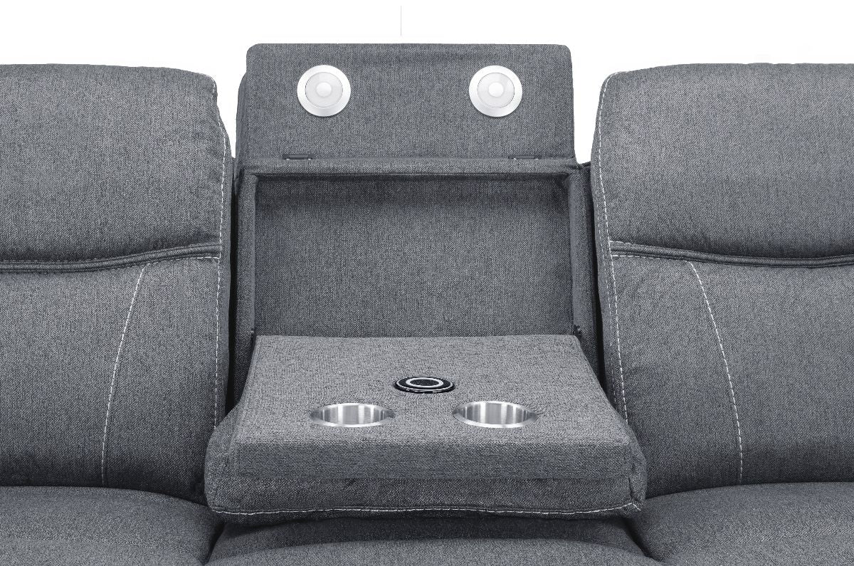 Galaxy Tech Electric Recliner 3 Seater Grey Fabric