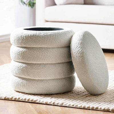 Hailey Ivory Boucl�� Upholstered 40cm Storage Stool