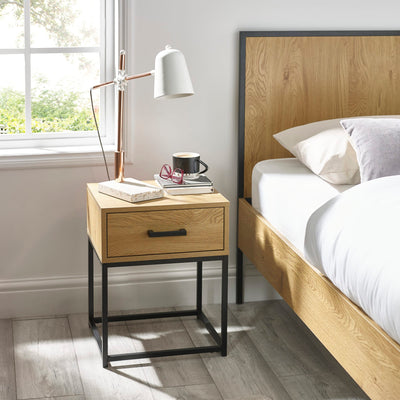 Harlow Light Oak Effect 1 Drawer Bedside Table