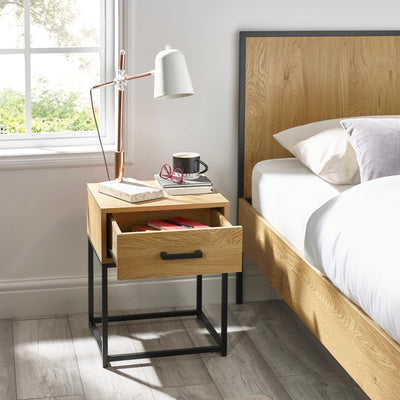 Harlow Light Oak Effect 1 Drawer Bedside Table