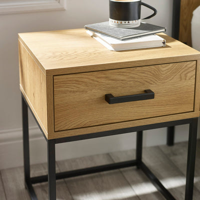Harlow Light Oak Effect 1 Drawer Bedside Table