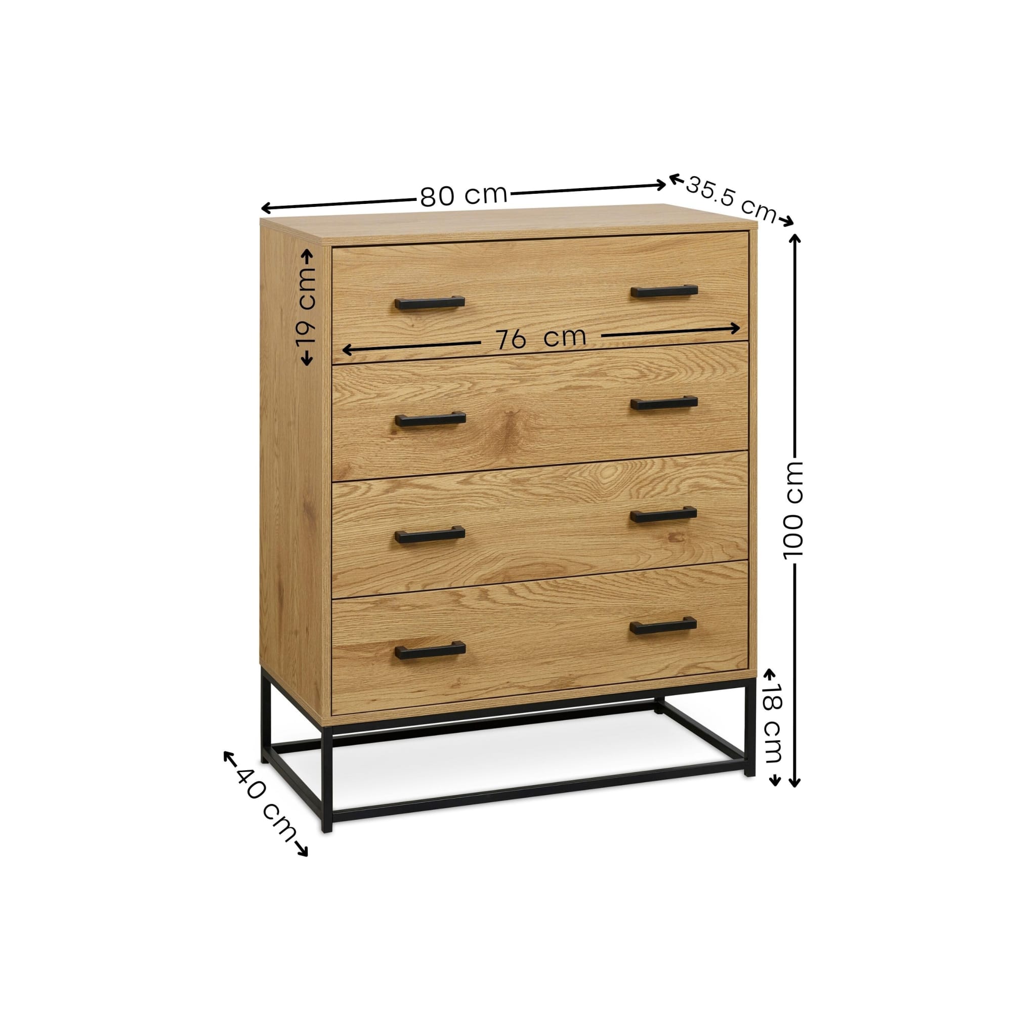 Harlow Light Oak Effect 4 Drawer Chest