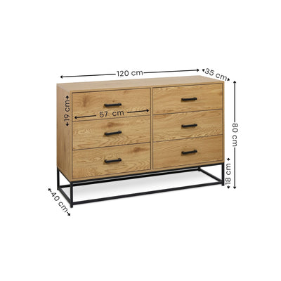 Harlow Light Oak Effect 6 Drawer Chest
