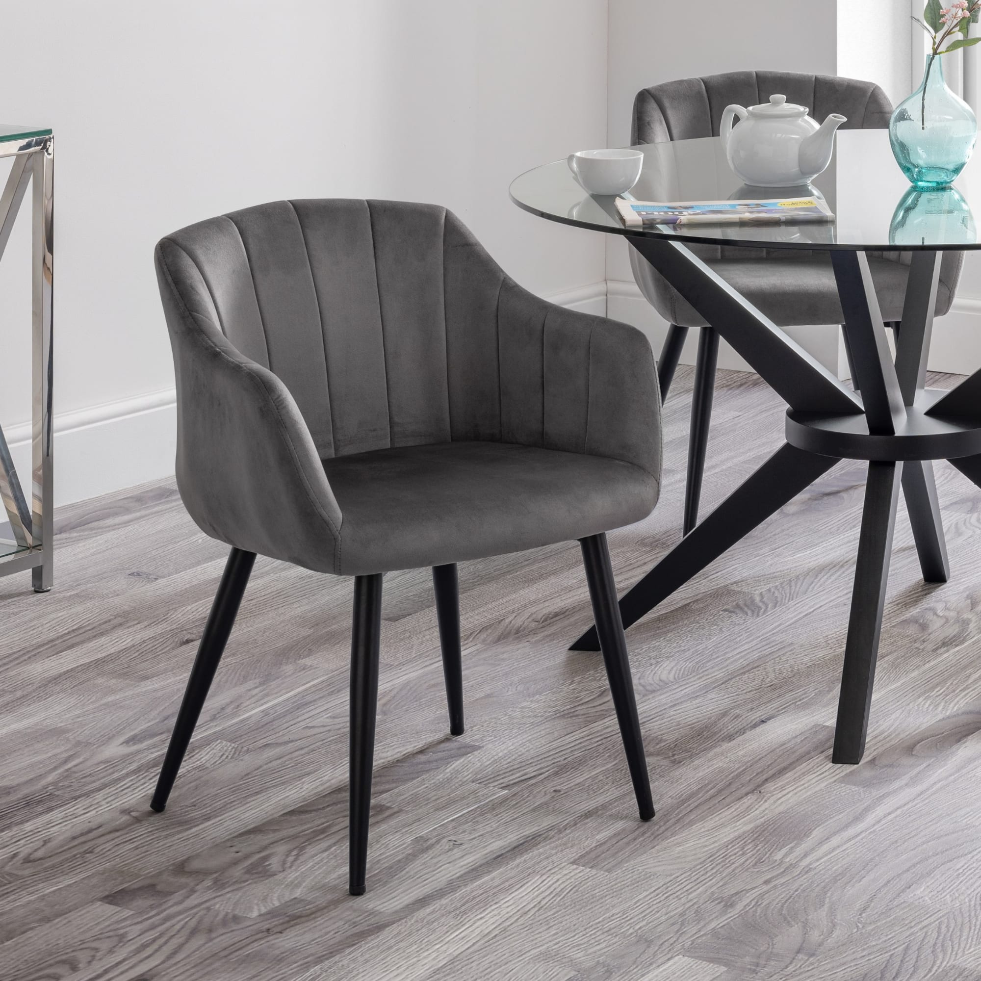 Set Of 2 Hobart Scalloped Dining Chairs - Grey