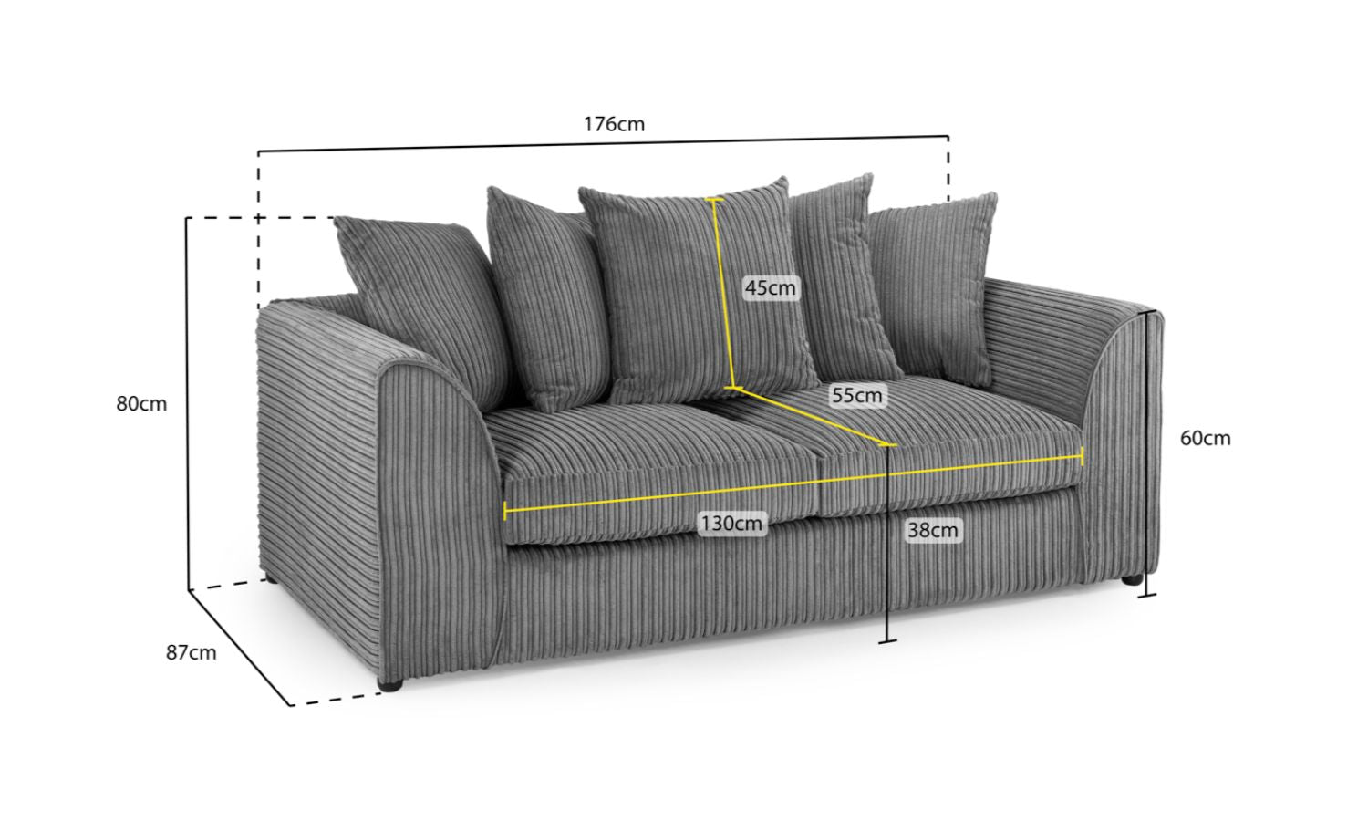 Harley Jumbo Sofa Grey 3 Seater