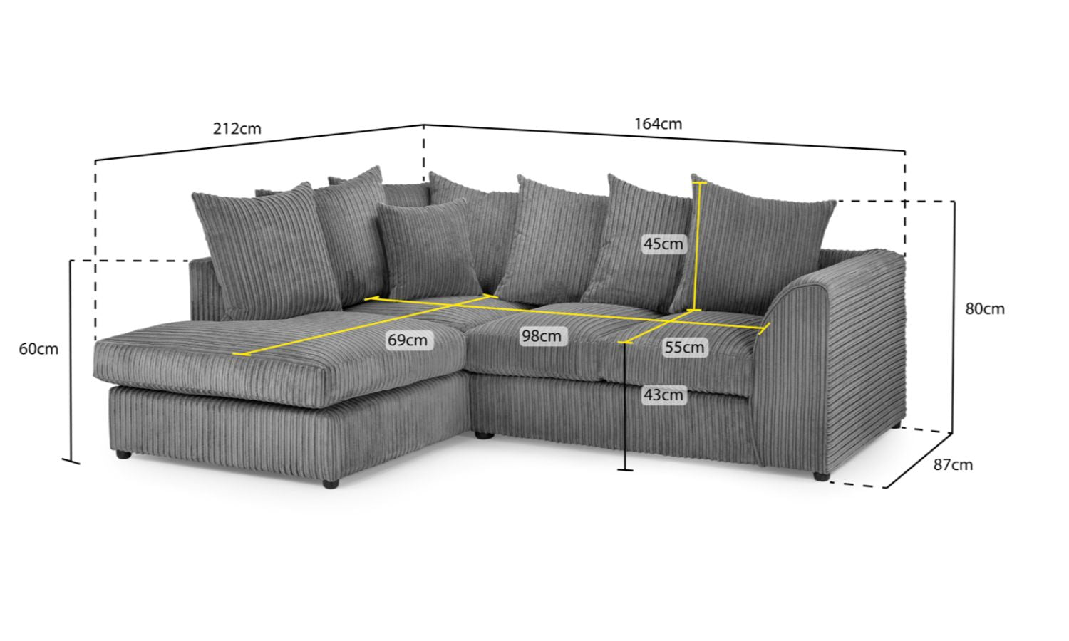 Harley Jumbo Sofa Grey Left Hand Facing Corner