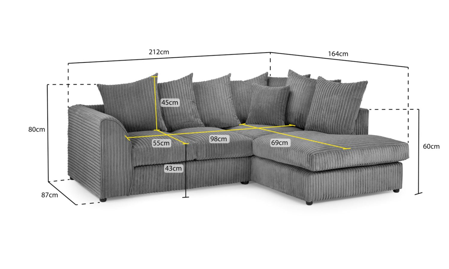 Harley Jumbo Sofa Grey Right Hand Facing Corner