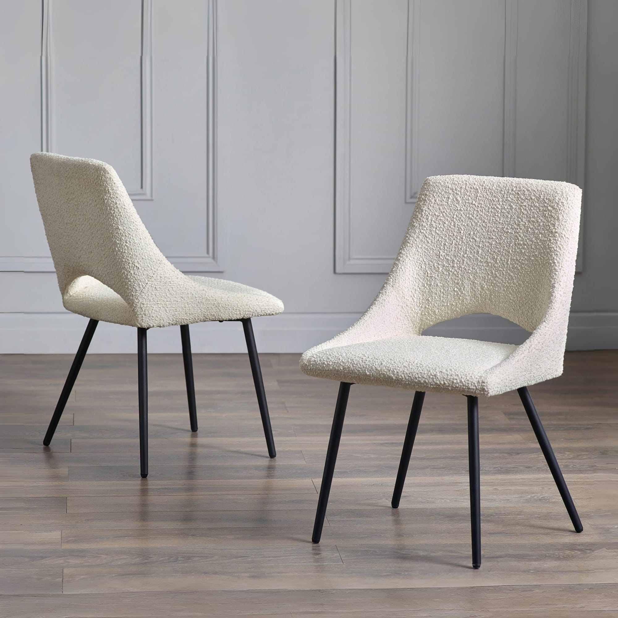 Set Of 2 Iris Boucle Dining Chairs - Ivory
