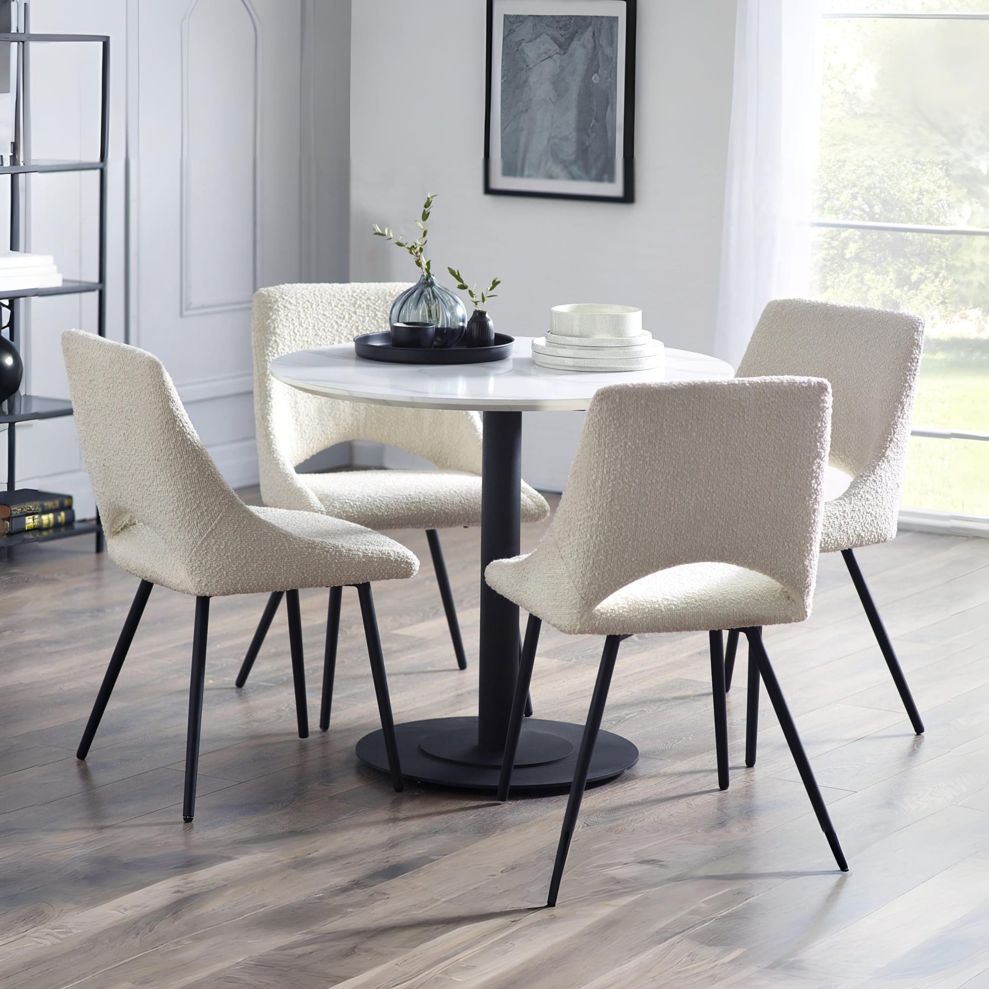 Set Of 2 Iris Boucle Dining Chairs - Ivory