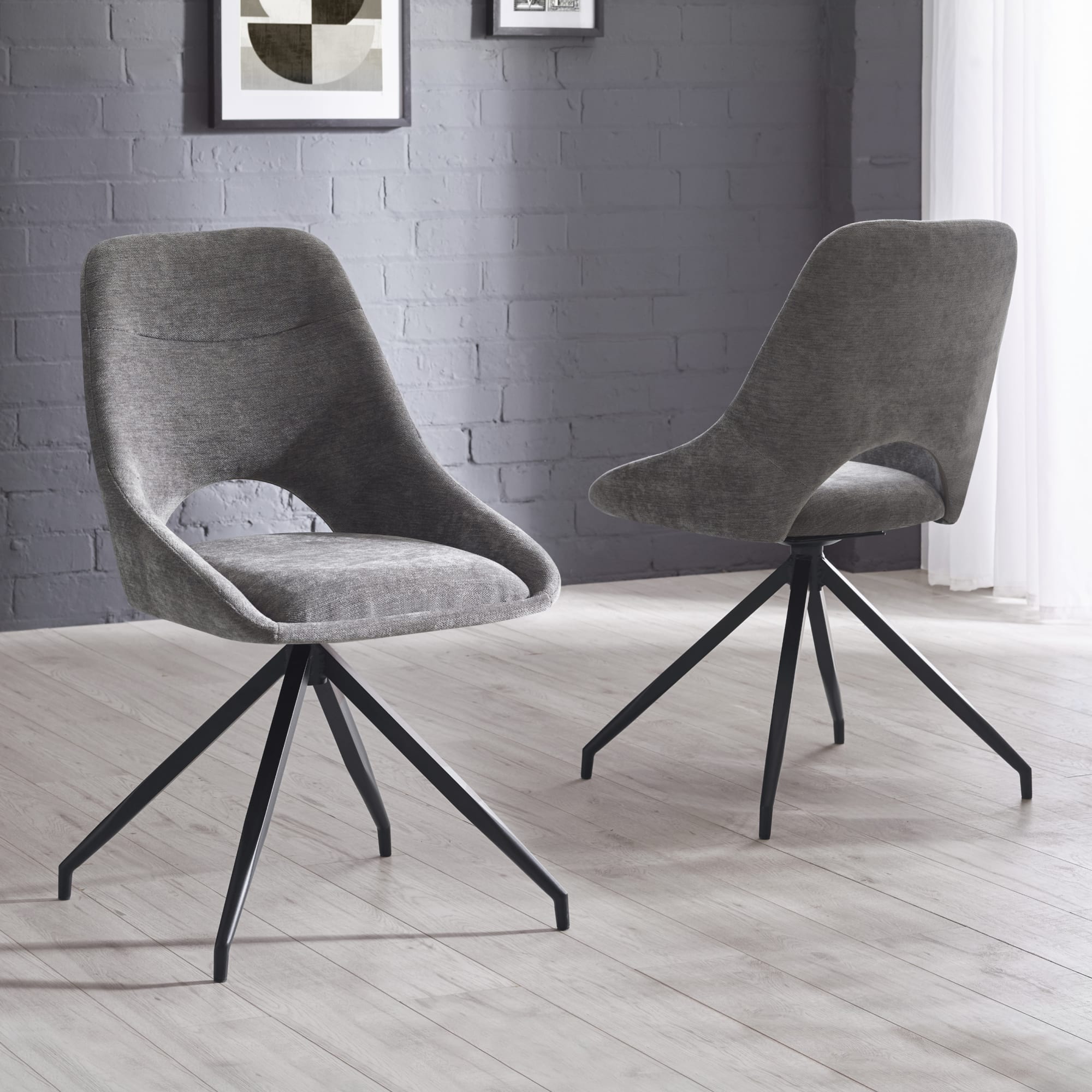 Jonah Set of 2 Grey Chenille Upholstered Dining Chairs