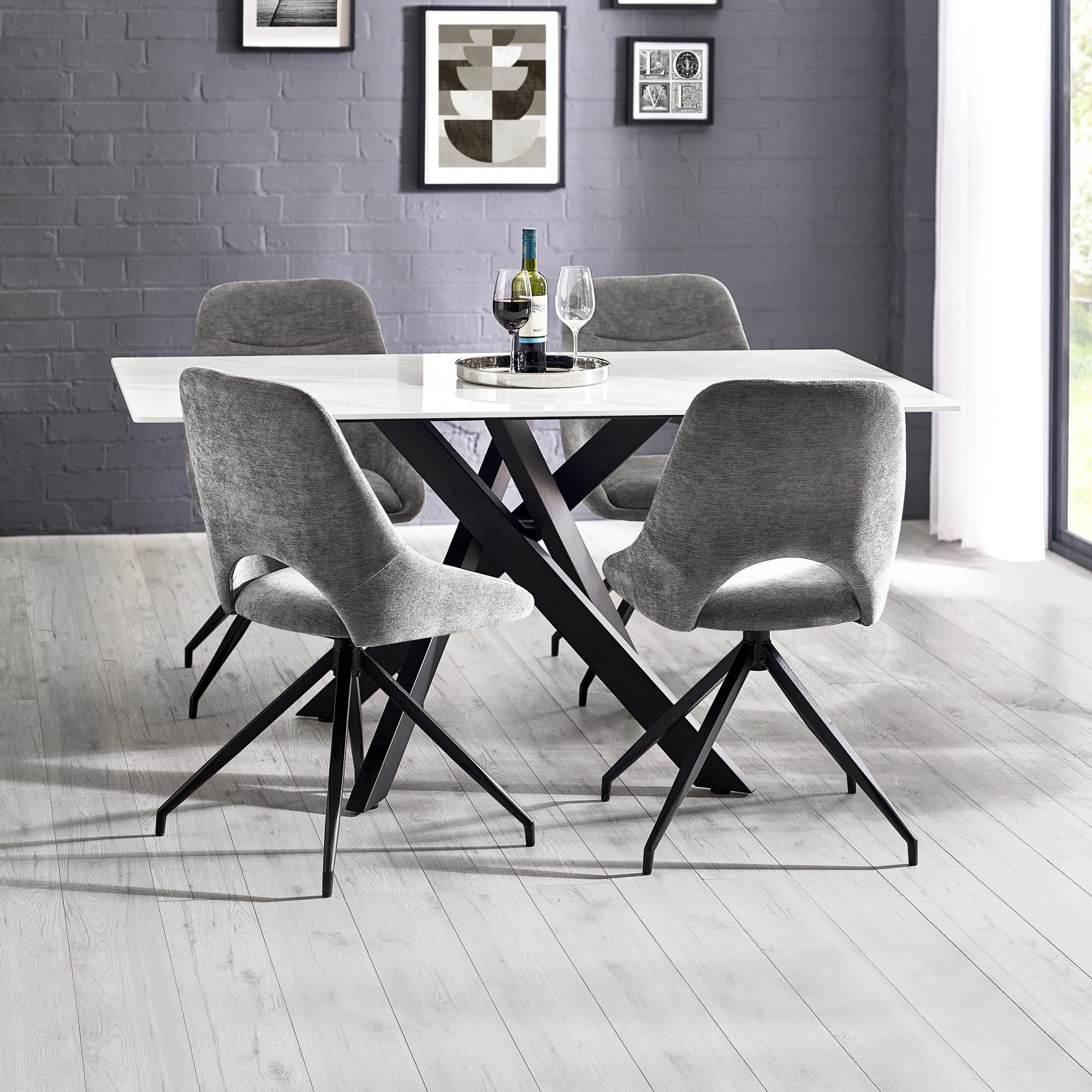 Jonah Set of 2 Grey Chenille Upholstered Dining Chairs