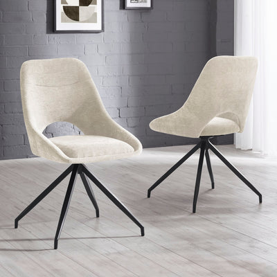 Jonah Set of 2 Cream Chenille Upholstered Dining Chairs