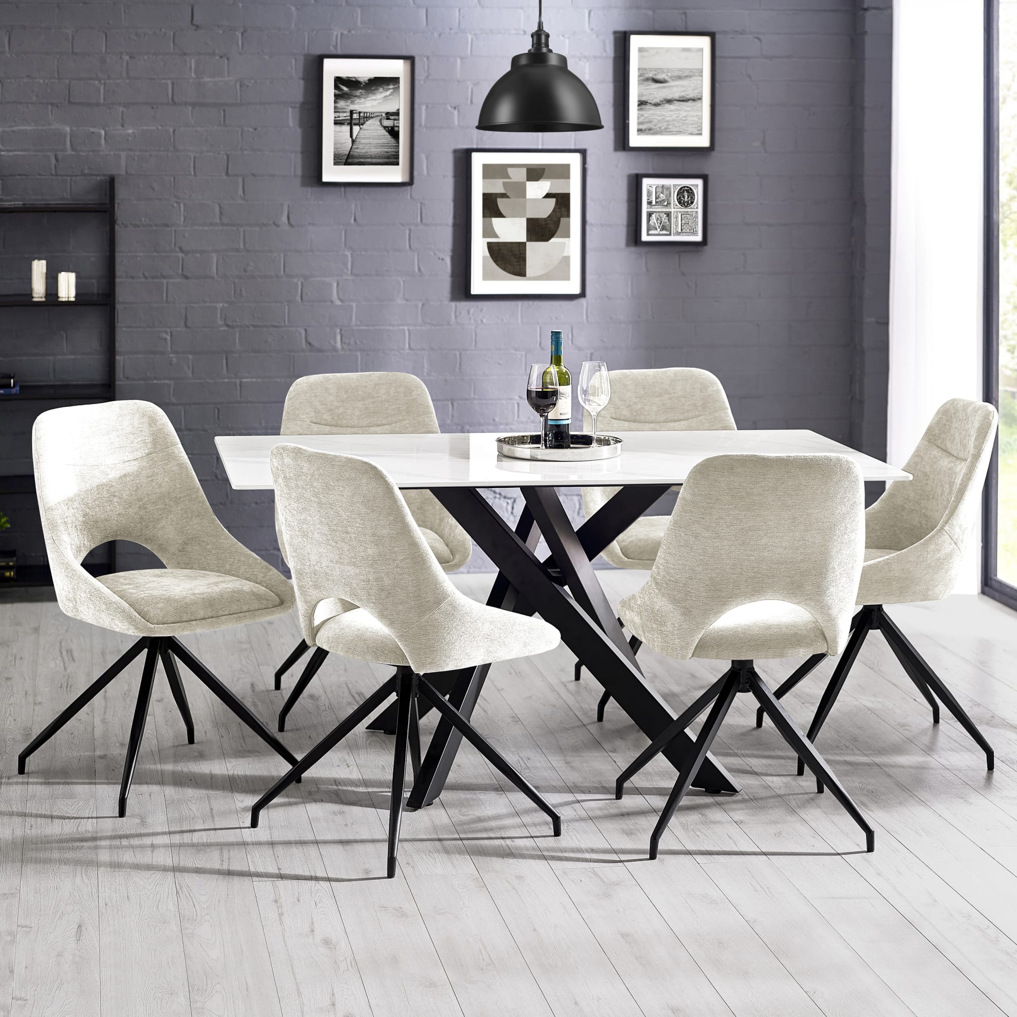 Jonah Set of 2 Cream Chenille Upholstered Dining Chairs