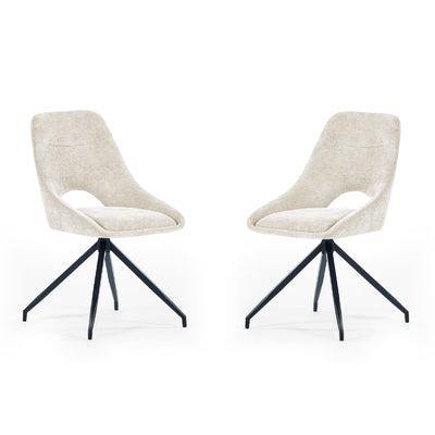 Jonah Set of 2 Cream Chenille Upholstered Dining Chairs