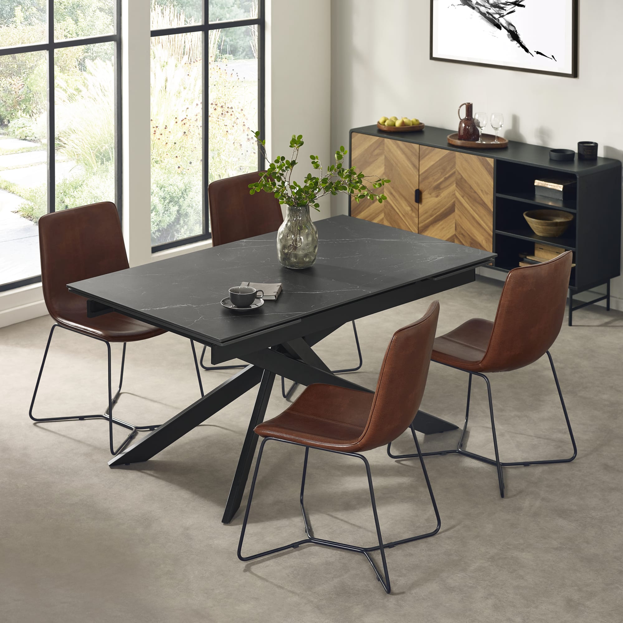 Joren Set of 2 Tan Brown PU Leather Dining Chairs