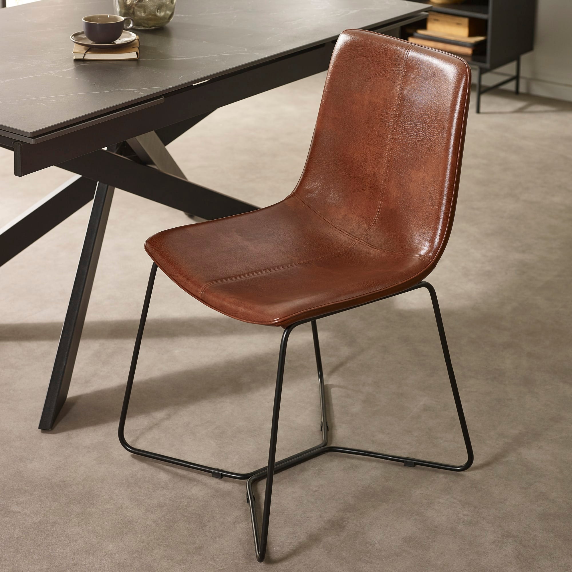 Joren Set of 2 Tan Brown PU Leather Dining Chairs