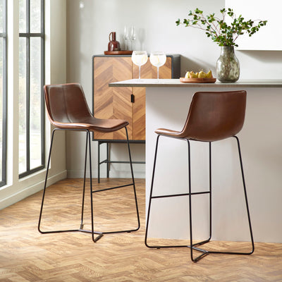 Set of 2 Joren Tan Brown PU Leather Bar Stools