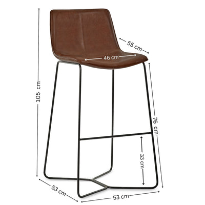Set of 2 Joren Tan Brown PU Leather Bar Stools