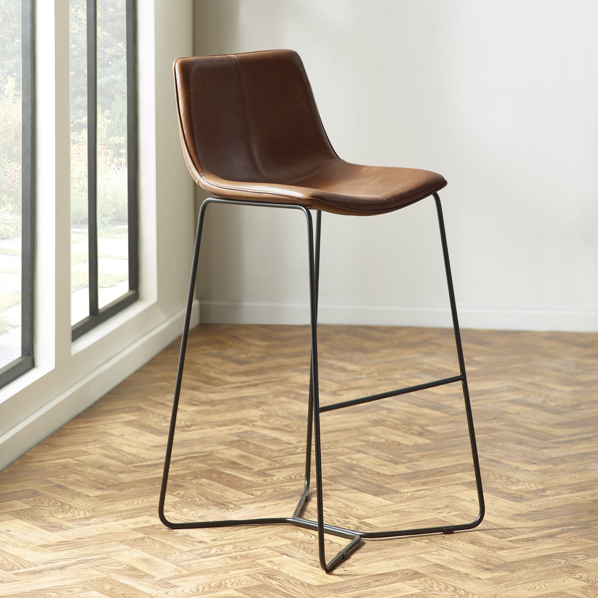 Set of 2 Joren Tan Brown PU Leather Bar Stools