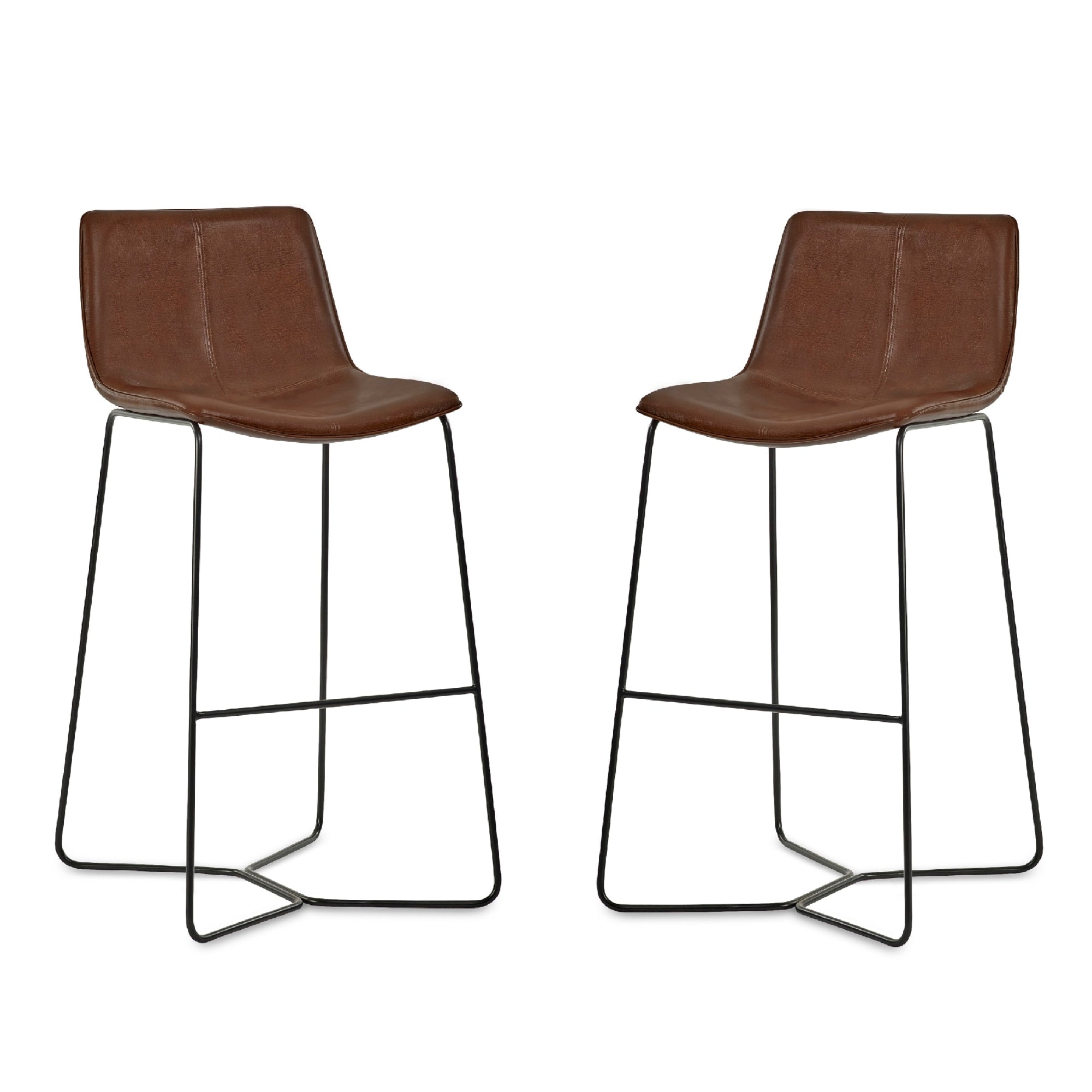 Set of 2 Joren Tan Brown PU Leather Bar Stools