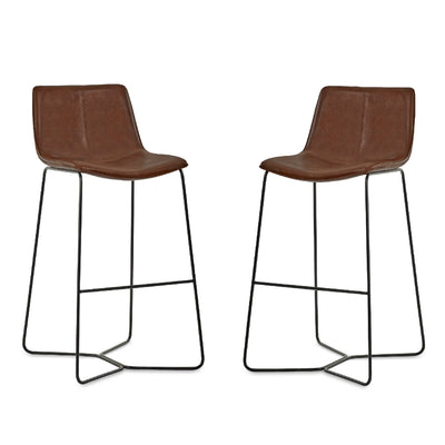 Set of 2 Joren Tan Brown PU Leather Bar Stools