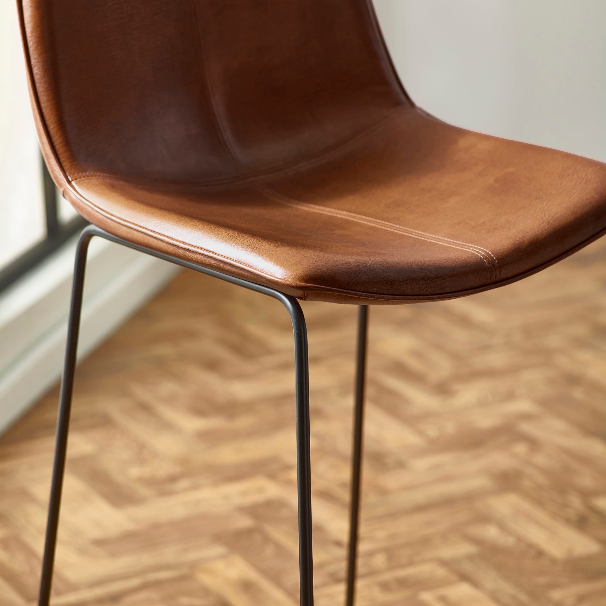 Set of 2 Joren Tan Brown PU Leather Bar Stools