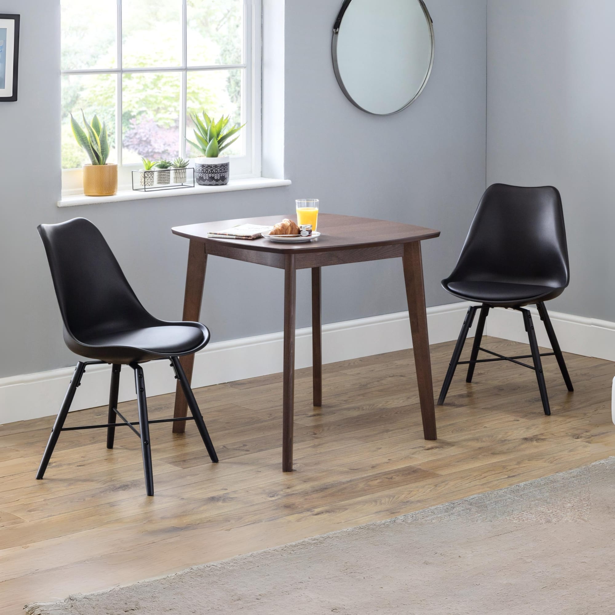 Set Of 2 Kari Dining Chairs - Black Seat & Black Legs