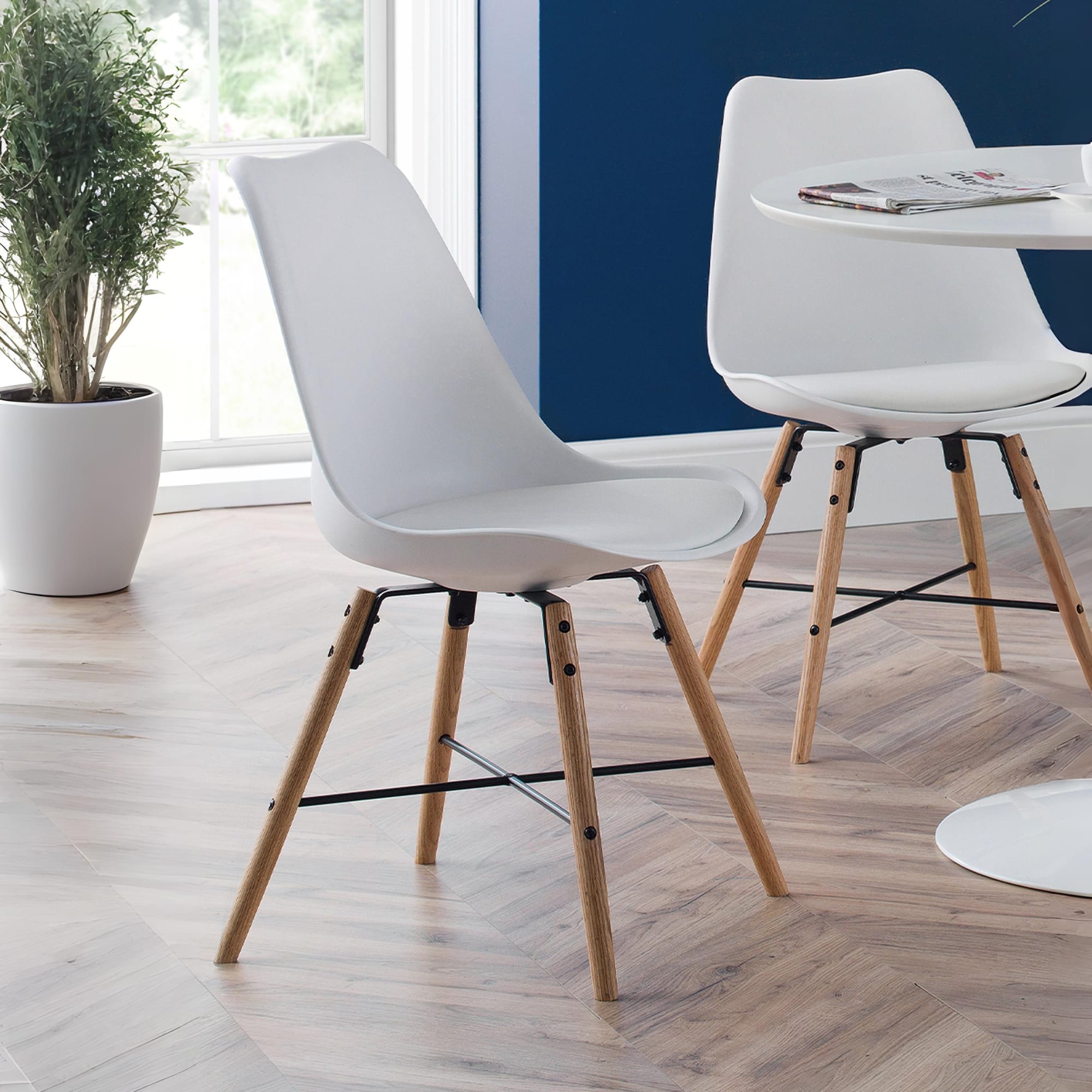 Set Of 2 Kari Dining Chairs - White Seat & Oak Legs