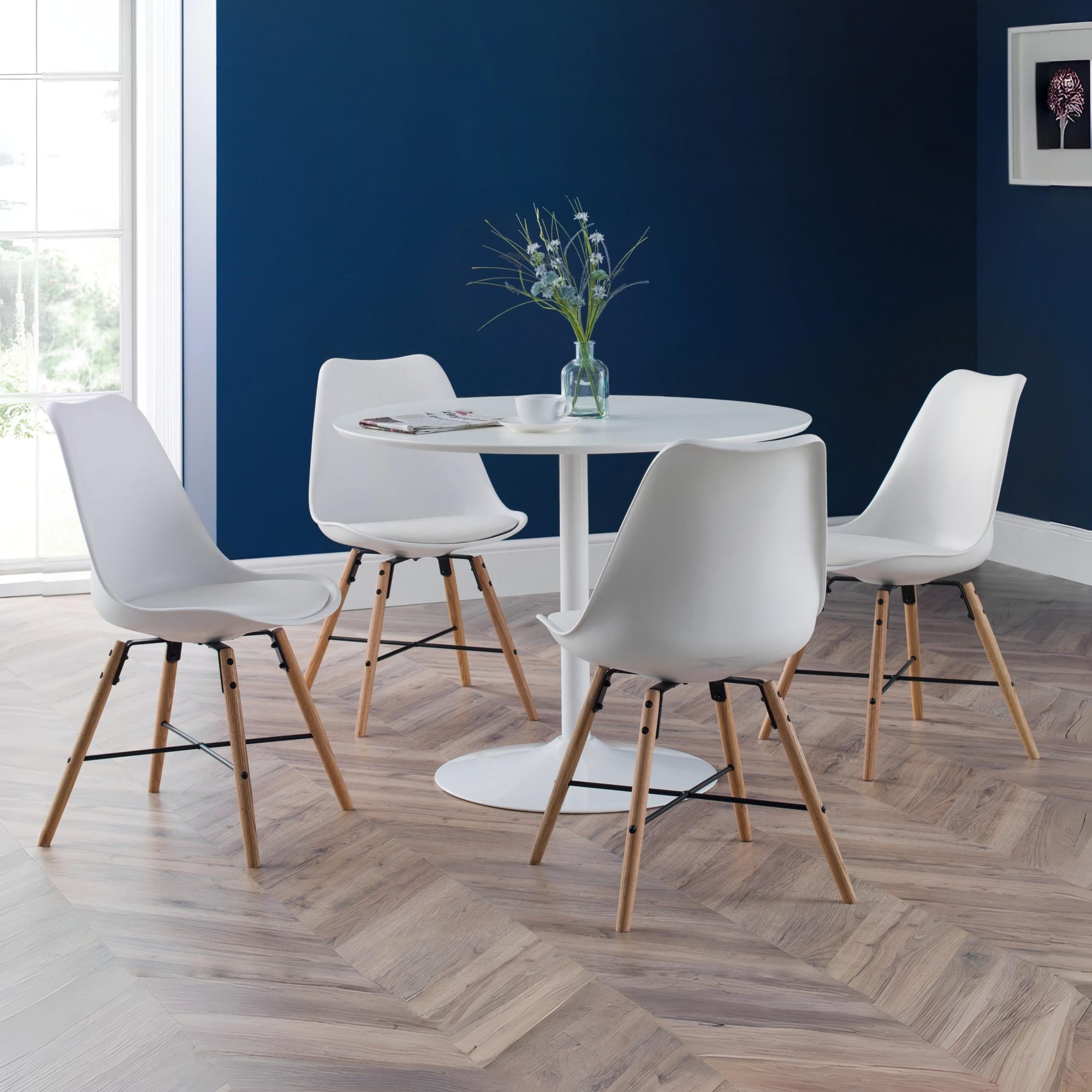 Set Of 2 Kari Dining Chairs - White Seat & Oak Legs
