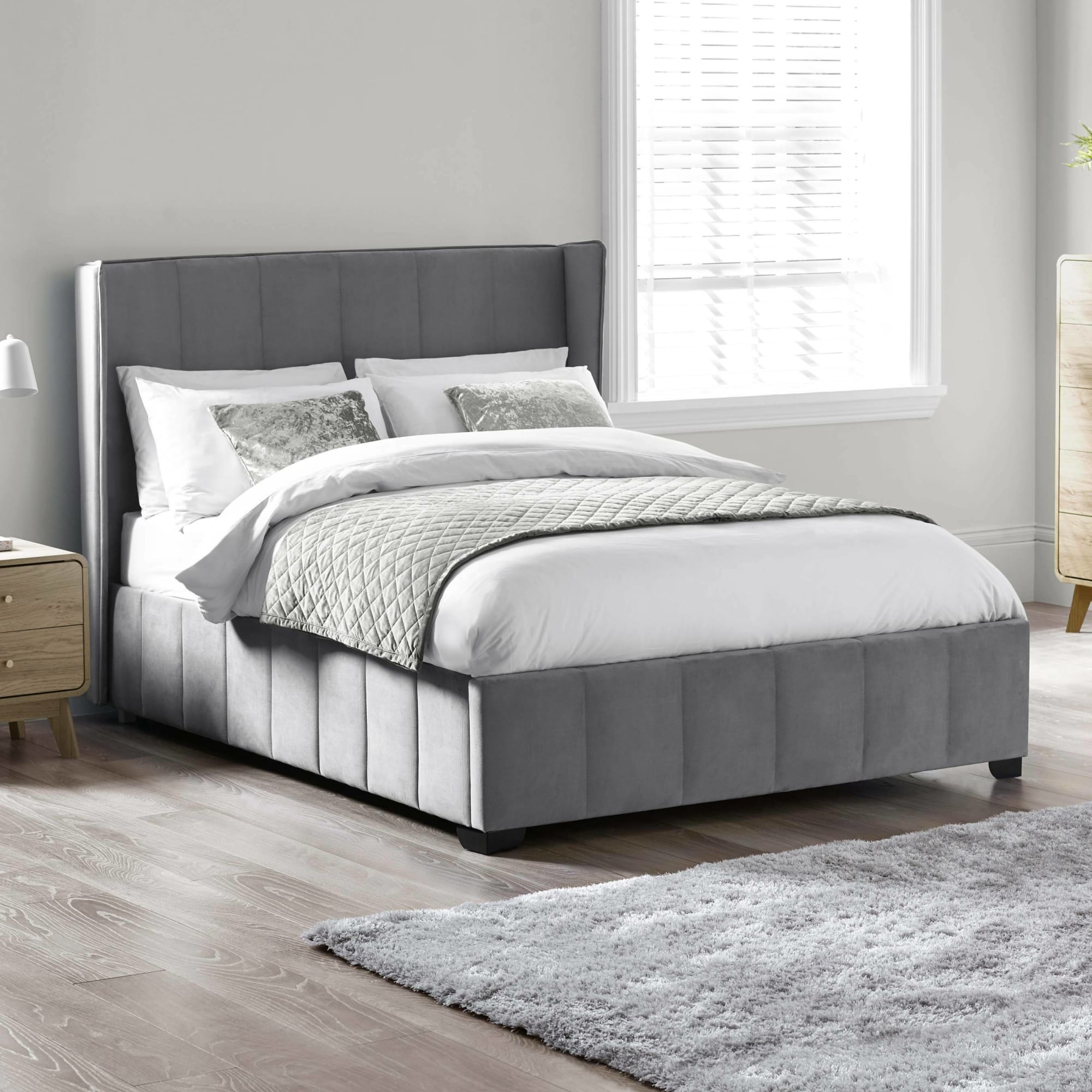 Katie Grey Velvet Upholstered 135cm Double Bed