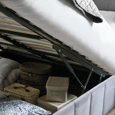 Katie Grey Velvet Upholstered 135cm Double Ottoman Storage Bed
