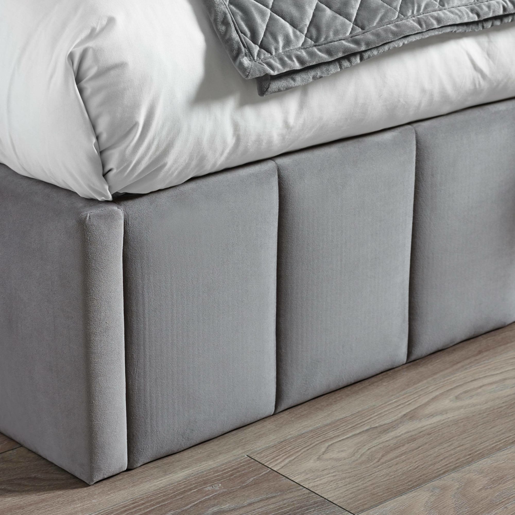 Katie Grey Velvet Upholstered 135cm Double Ottoman Storage Bed