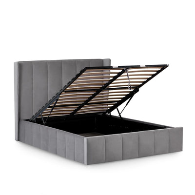 Katie Grey Velvet Upholstered 135cm Double Ottoman Storage Bed
