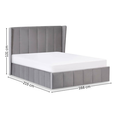 Katie Grey Velvet Upholstered 150cm Kingsize Ottoman Storage Bed