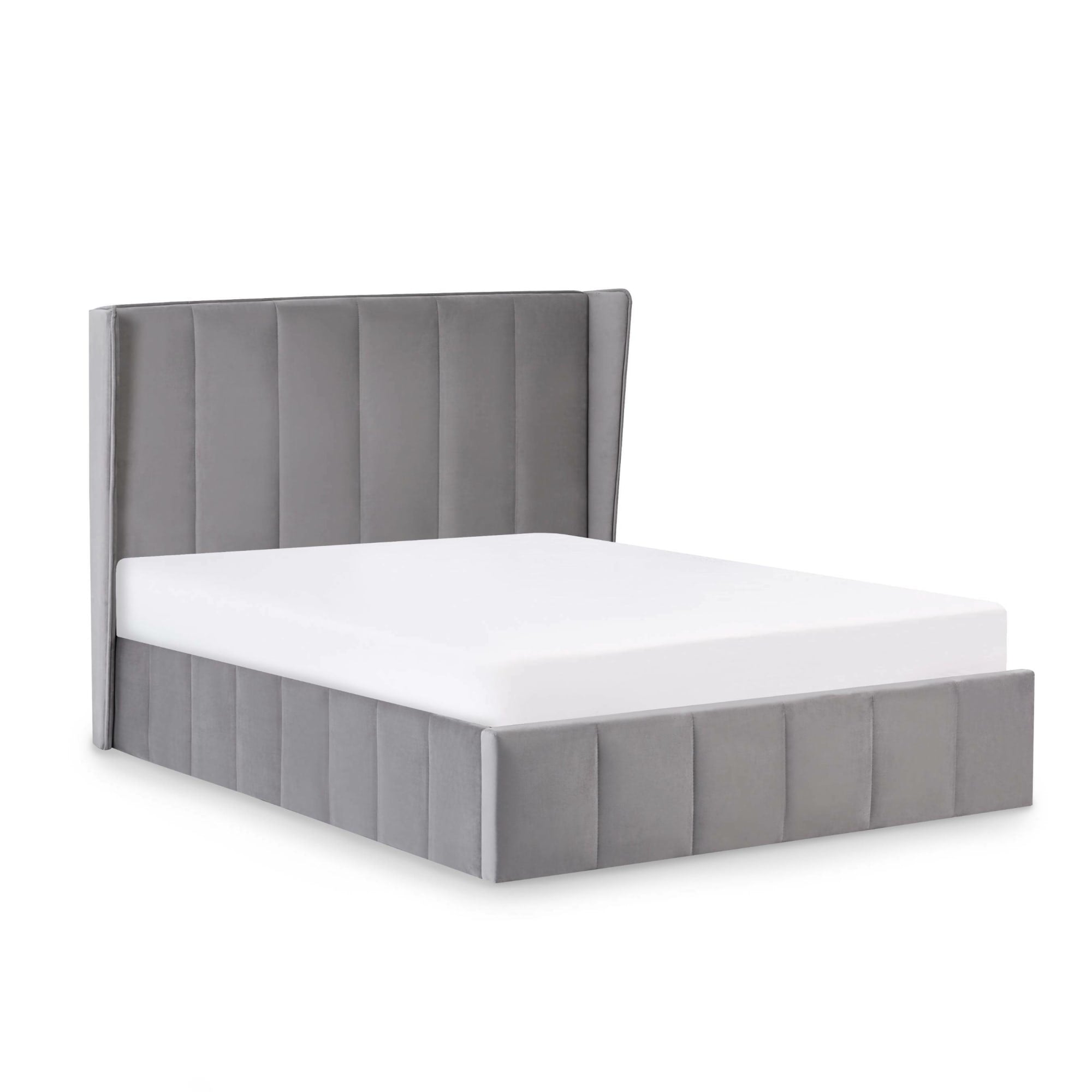 Katie Grey Velvet Upholstered 150cm Kingsize Ottoman Storage Bed
