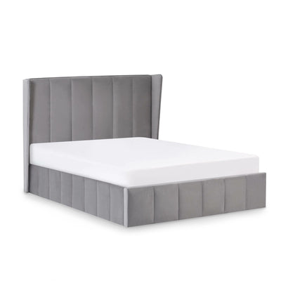 Katie Grey Velvet Upholstered 150cm Kingsize Ottoman Storage Bed