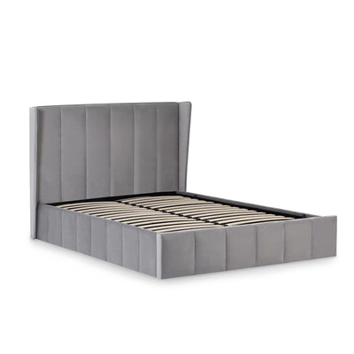 Katie Grey Velvet Upholstered 150cm Kingsize Ottoman Storage Bed