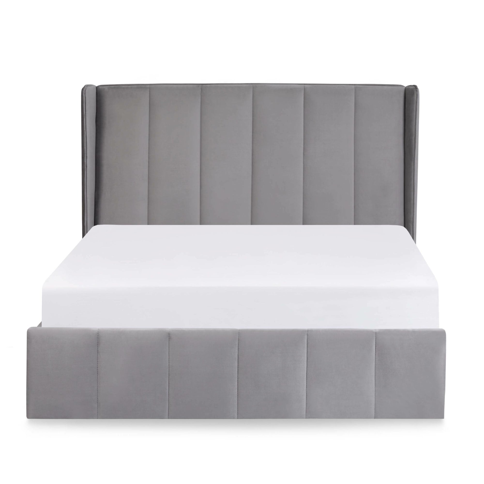 Katie Grey Velvet Upholstered 150cm Kingsize Ottoman Storage Bed