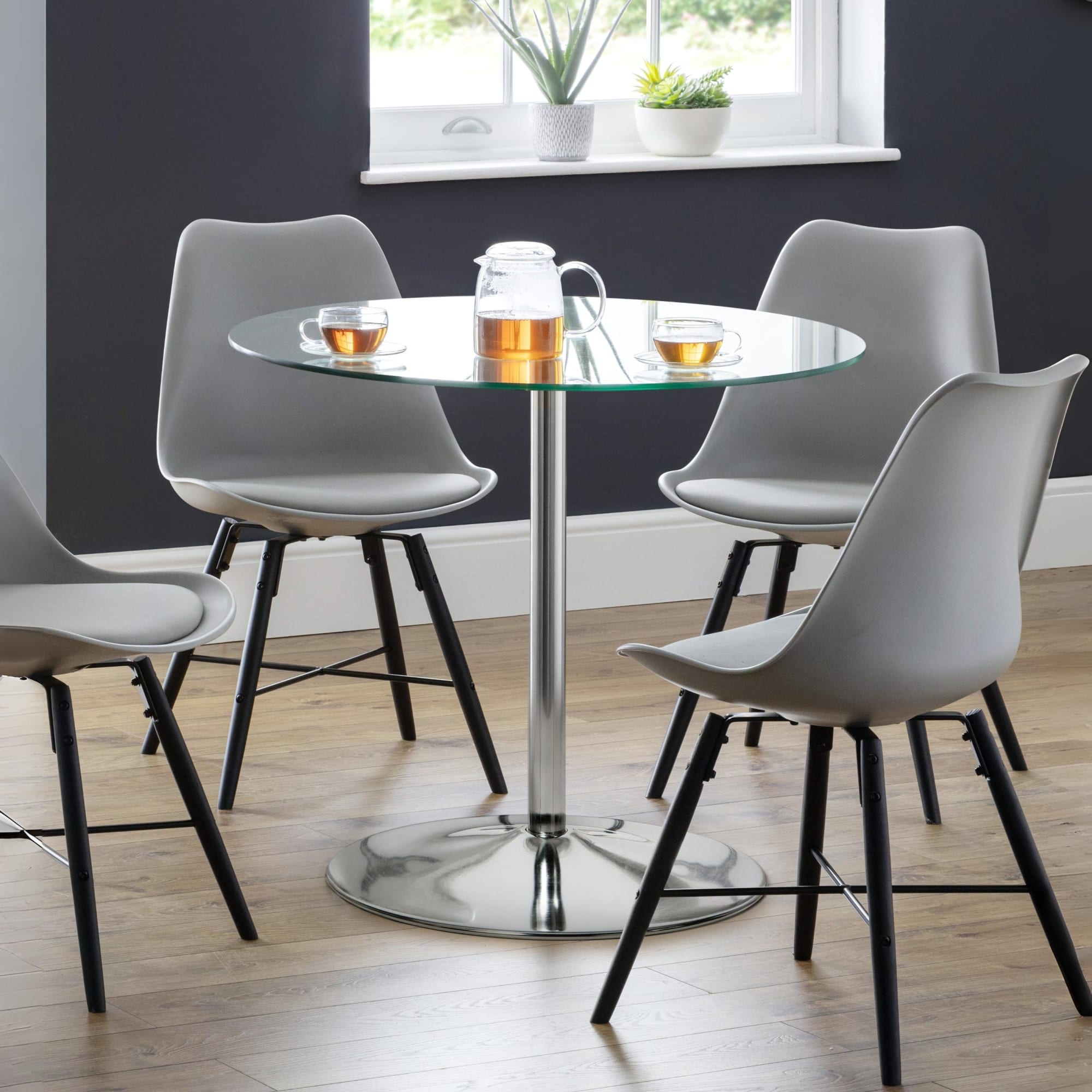 Kudos Chrome & Glass Pedestal Table