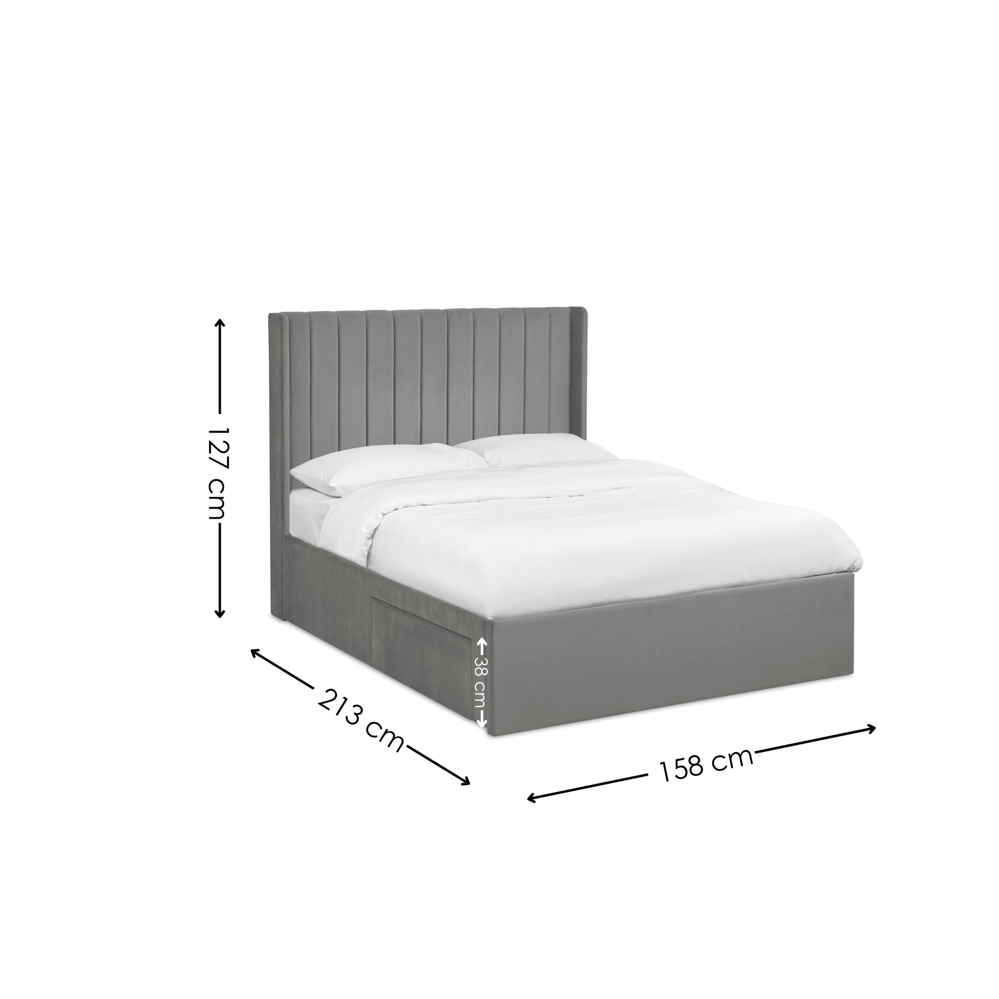 Leila Steel Grey Dual Storage Door 150cm Kingsize Bed