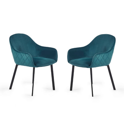 Set Of 2 Lima Dining Chairs - Teal Velvet