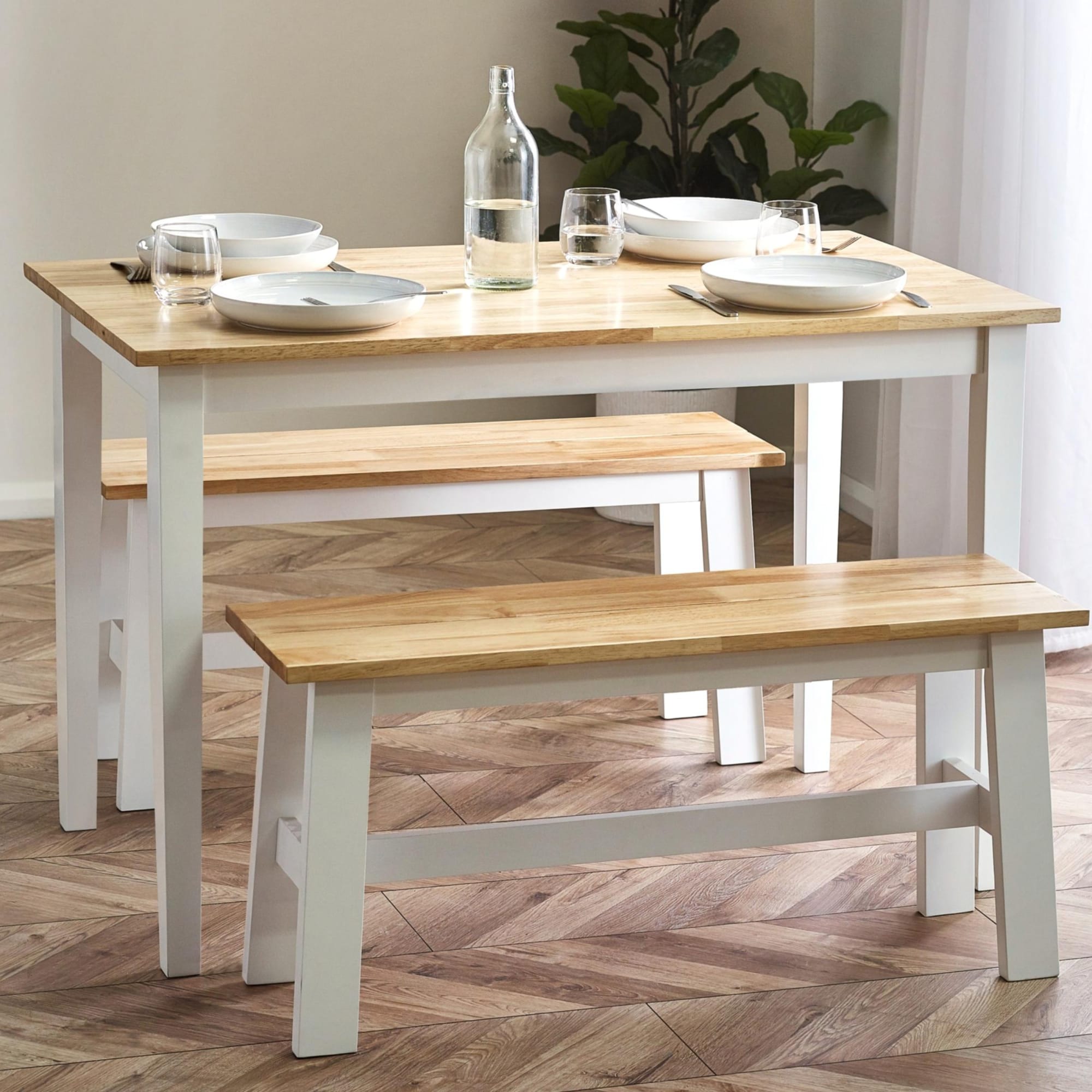 Linwood White and Natural 114cm Small Rectangular Dining Table