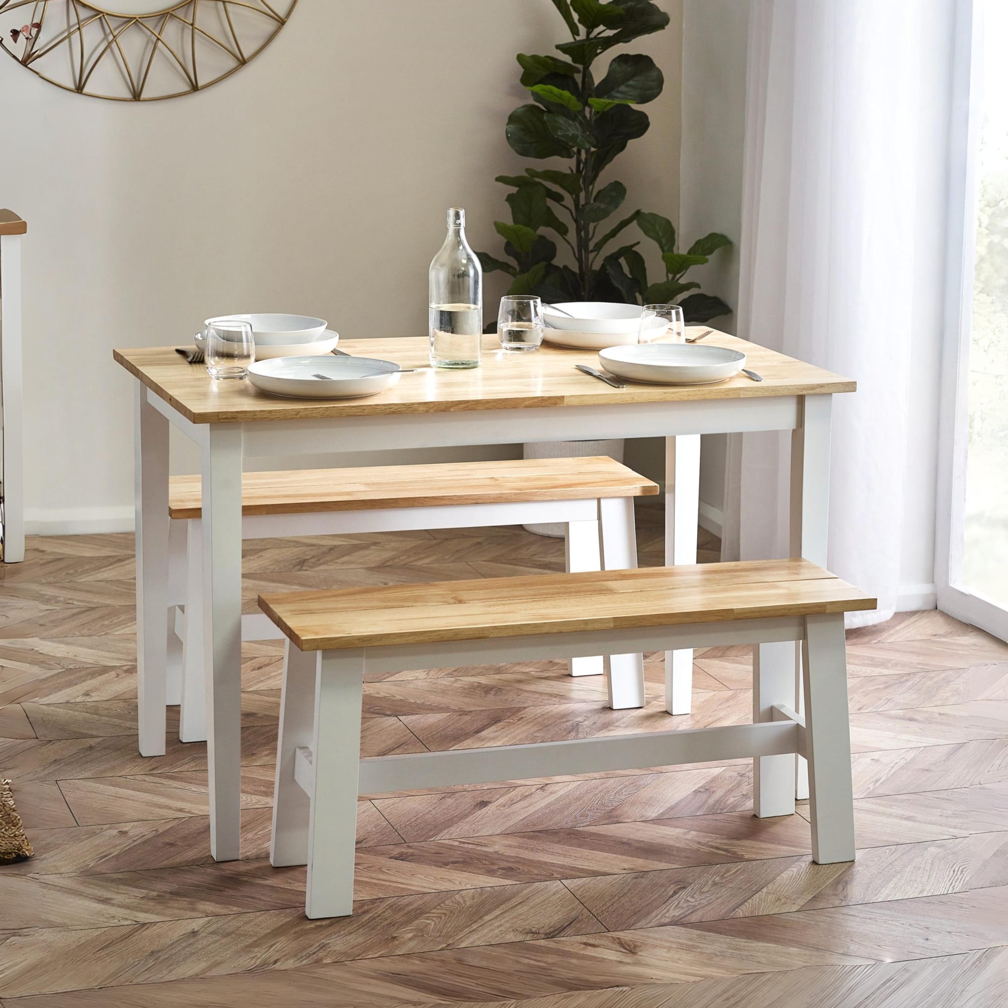 Linwood White and Natural 114cm Small Rectangular Dining Table